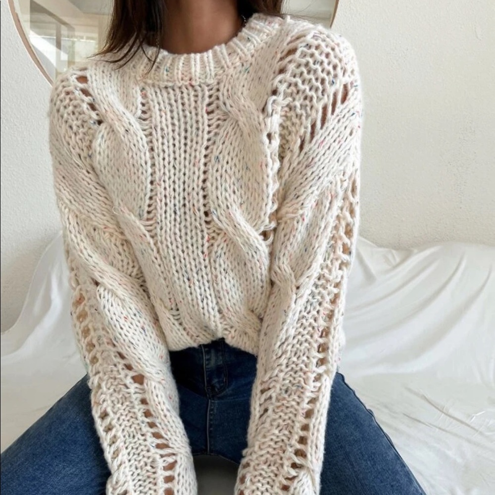 Sweater chunky chic cream white long sleeve crew neck thick cable knit - Picture 5 of 6